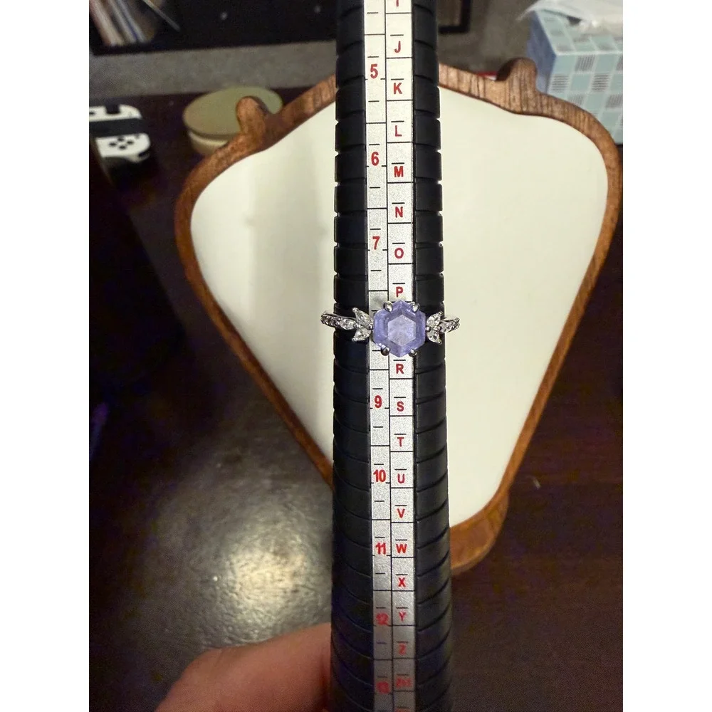 Bomb Party Make It Count Lavender Fluorite Hexagon Ring Rhodium Plated Size 8‎